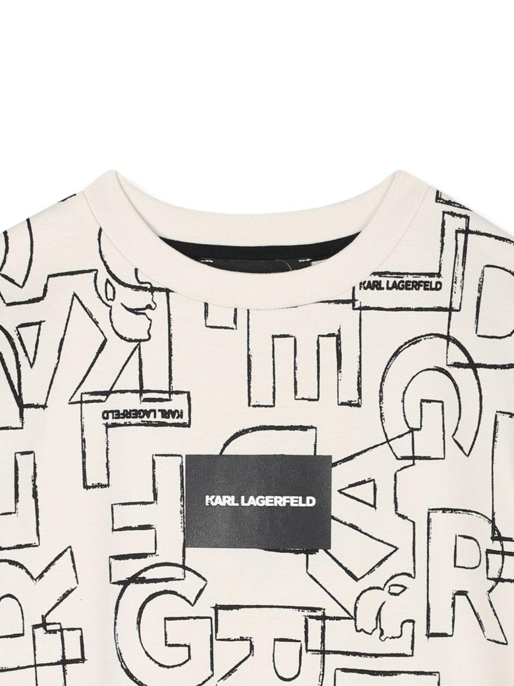 T-shirt per bambino Karl Lagerfeld Kids bianca con stampa grafica e targhetta logo Z30960 195 KARL LAGERFELD KIDS 