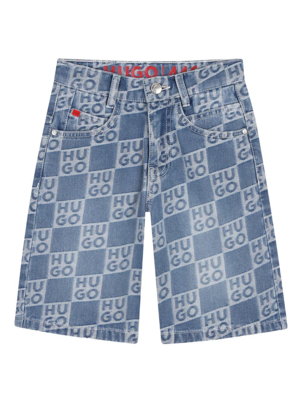 Shorts per bambino Hugo Kids denim con stampa logo all-over G00996 Z25 Hugo 
