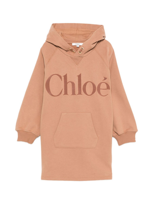 Abito per bambina Chloé Kids marrone con cappuccio e logo ricamato