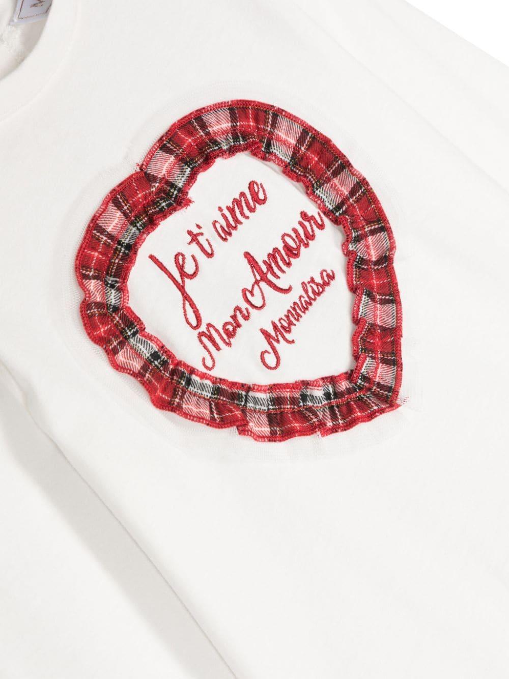 T-shirt con applicazione per neonata Monnalisa bianca con applicazione sul cuore 39D621 4003 0001 MONNALISA 