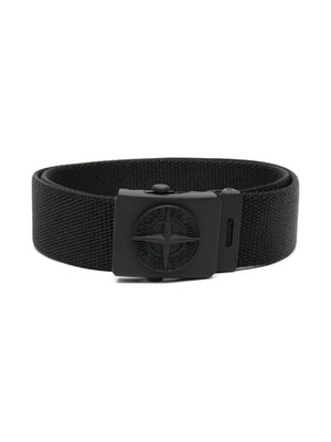 Cintura con fibbia Compass per bambino Stone Island Junior nero con design regolabile