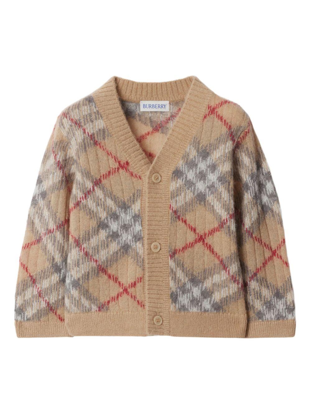 Cardigan con motivo Vintage Check per neonato Burberry Kids beige con maniche lunghe 8099866 A2205 BURBERRY KIDS 