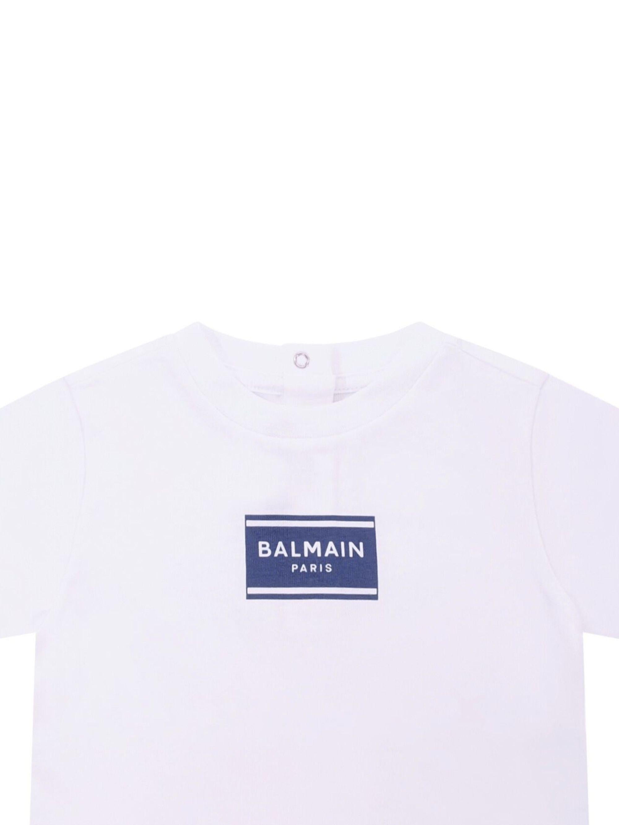 T-shirt per neonato Balmain Kids bianca con logo sul davanti BY8501 Z3672 100BL BALMAIN KIDS 