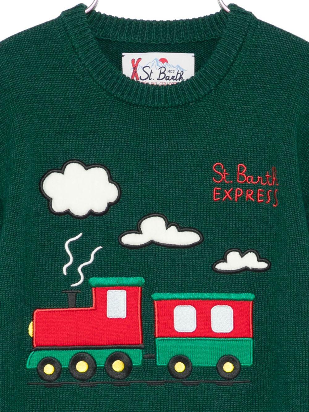 Maglione per bambino MC2 Saint Barth Kids verde con ricamo treno sul davanti DOU0001 00349I MC2 ST. BARTH KIDS 