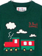 Maglione per bambino MC2 Saint Barth Kids verde con ricamo treno sul davanti DOU0001 00349I MC2 ST. BARTH KIDS 