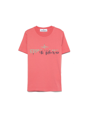 T-shirt con stampa per bambino Stone Island Junior rosso con orlo dritto