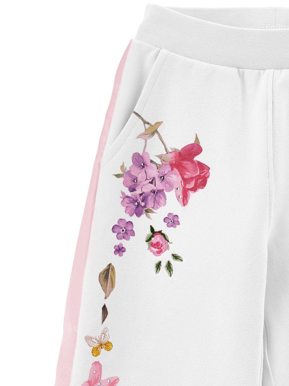 Pantaloni sportivi per bambina Monnalisa bianchi a fiori 19G405 7007 0099 MONNALISA 