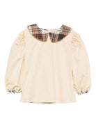 Camicia per bambina A'lapage beige con colletto con motivo a quadri AL22 BEIGE A'LAPAGE 