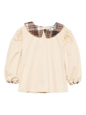 A'lapage beige shirt for girls with checked collar