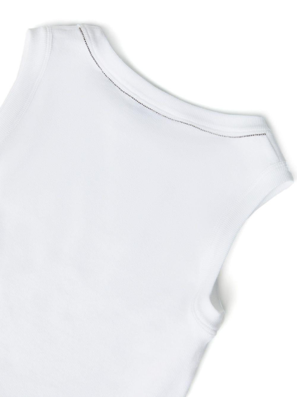 Canotta crop per bambina Brunello Cucinelli Kids bianco con scollo rotondo B0R41T852 C159 BRUNELLO CUCINELLI KIDS 