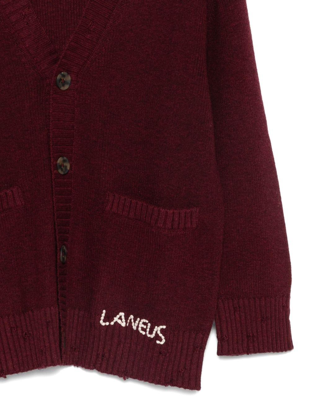 Cardigan per bambino Laneus Kids rosso con logo ricamato sul davanti F5LKJUCA077 039 LANEUS 