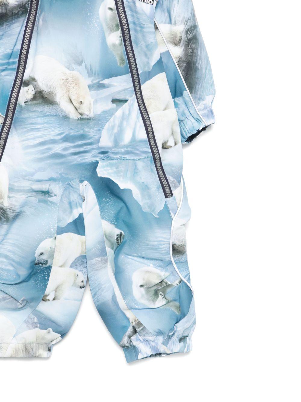 Tuta da neve per neonato Molo Box Fur azzurro con cappuccio con bordo in pelliccia 5W24N104 9111 MOLO 