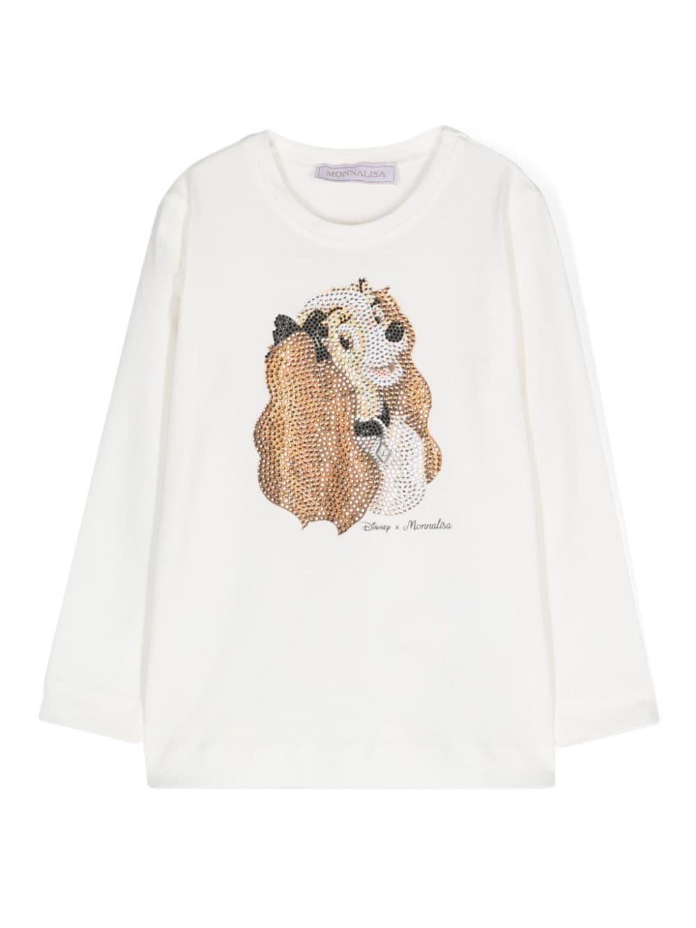 T-shirt con strass x Disney per bambina Monnalisa bianco con jersey leggero 19D611 4006 0001 MONNALISA 