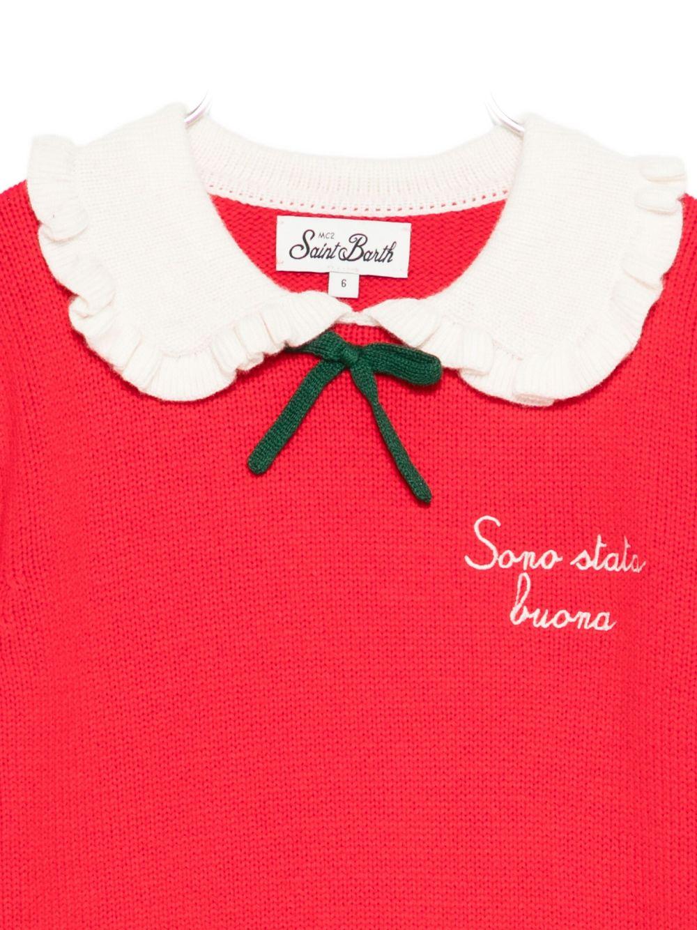 Maglione per bambina MC2 Saint Barth Kids rosso con dettaglio fiocco verde DIZ001 02223I MC2 ST. BARTH KIDS 