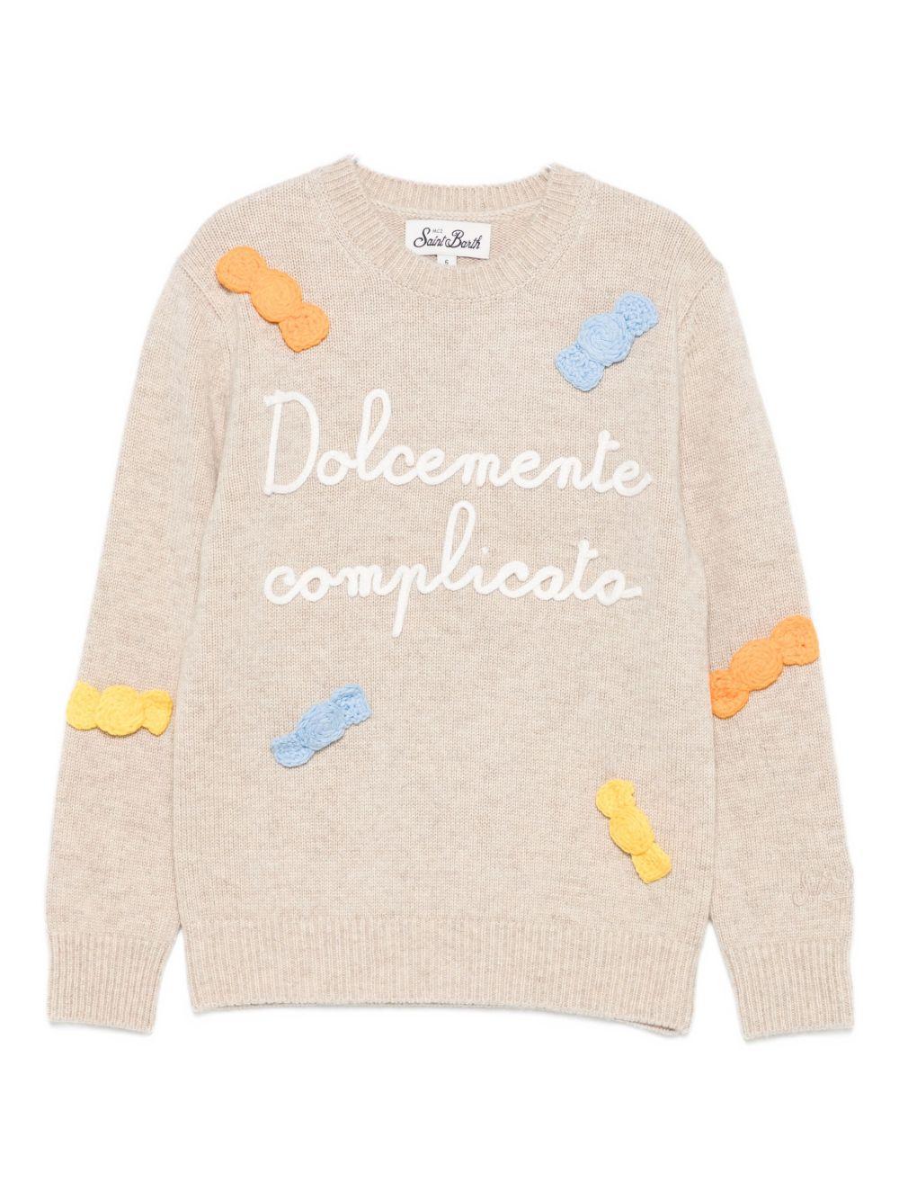 Maglione per bambina MC2 Saint Barth Kids beige con scritta ricamata sul davanti "Dolcemente complicata" PRC0001 00670I MC2 ST. BARTH KIDS 