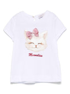 T-shirt per neonata Monnalisa bianco con stampa e decorazione con strass 39E608 5011 0099 MONNALISA 