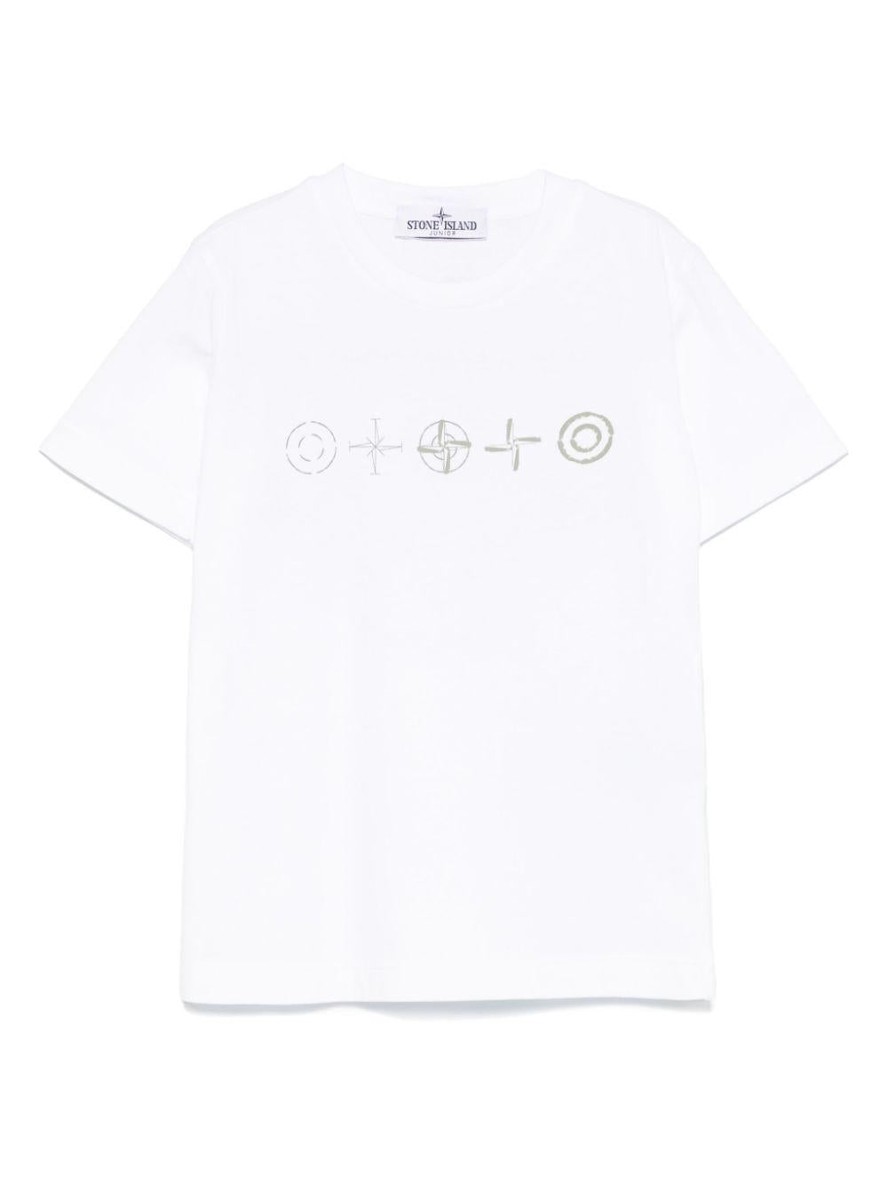 T-shirt con stampa per bambino Stone Island Junior bianco con girocollo K1S162100010S0126 V0001 STONE ISLAND JUNIOR 