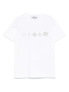T-shirt con stampa per bambino Stone Island Junior bianco con girocollo K1S162100010S0126 V0001 STONE ISLAND JUNIOR 