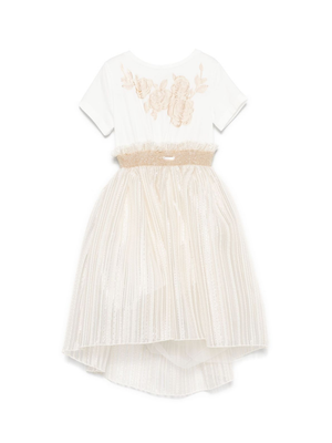 Monnalisa white dress for girls with ruffles and lurex details