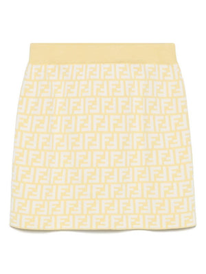 Fendi Kids yellow knitted skirt for girls with all-over FF monogram