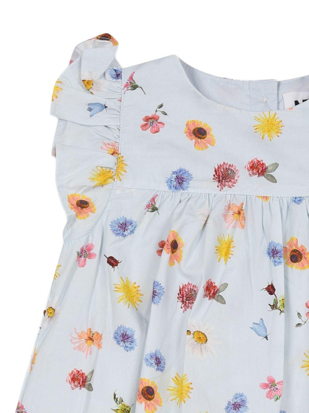 Abito con stampa a fiori per neonata Molo azzurro con dettagli con ruches 4S25E112 9280 MOLO 