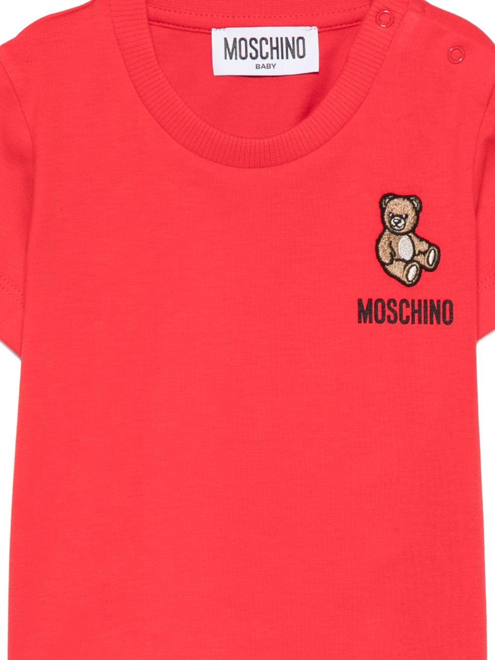 T-shirt per neonati Moschino Kids rossa con ricamo orsetto MUM04TLAA02 50109 MOSCHINO KIDS 