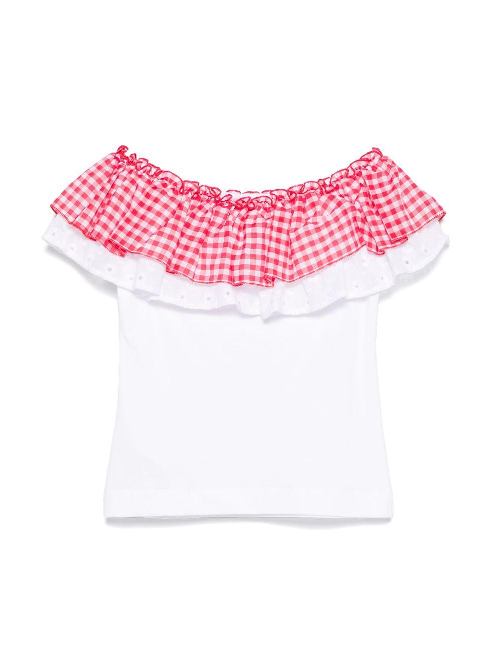 Top per bambina Monnalisa bianco con ruches e design con spalle scoperte 11E627 5202 9944 MONNALISA 