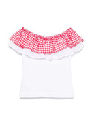 Top per bambina Monnalisa bianco con ruches e design con spalle scoperte 11E627 5202 9944 MONNALISA 