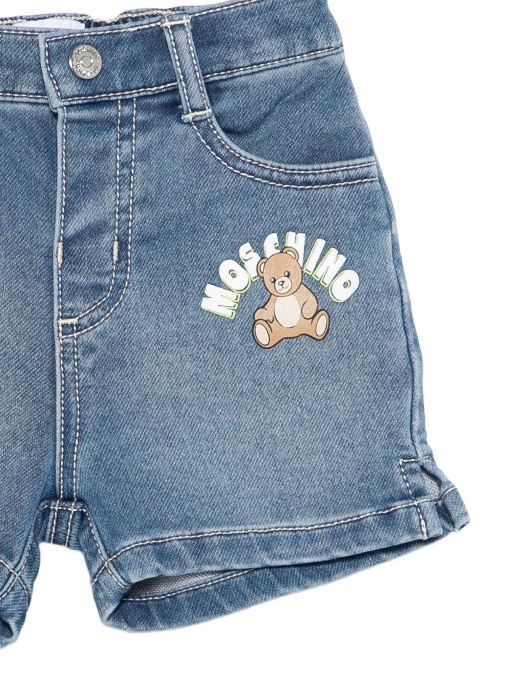 Shorts per neonato Moschino Kids denim con applicazione orso MUQ01PLDE17 40507 MOSCHINO KIDS 