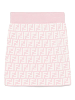 Fendi Kids pink junior knit skirt for girls with all-over logo
