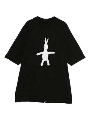 T-shirt Jumbo per bambino Rick Owens Kids nera con stampa grafica coniglio