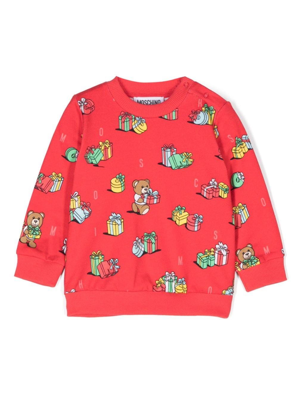 Felpa per neonato Moschino Kids rosso con stampa Teddy Bear M7F04QLCB52 83627 MOSCHINO KIDS 
