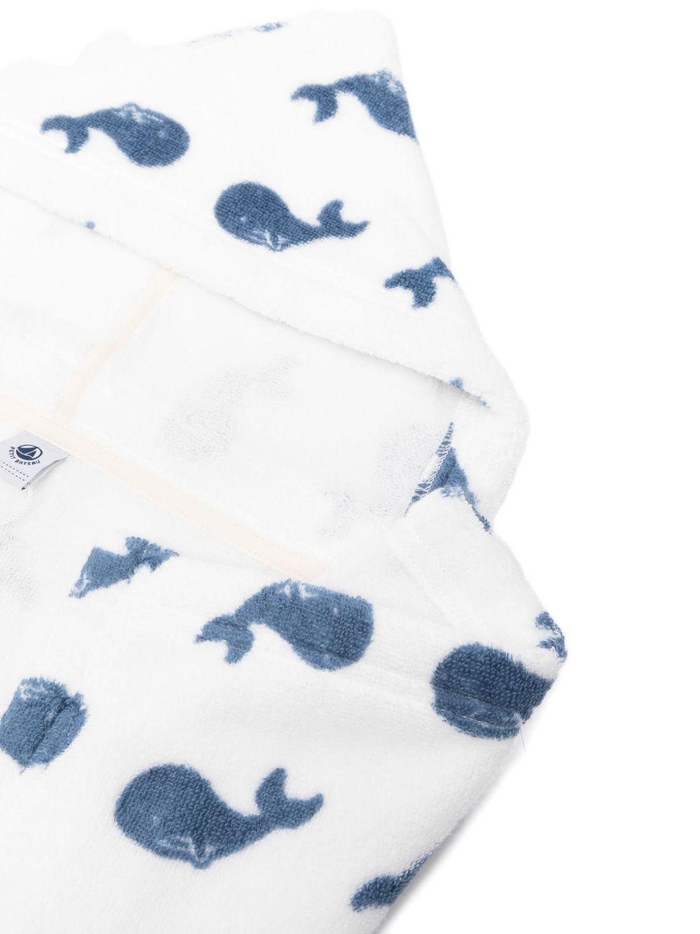 Accappatoio per neonati Petit Bateau bianco con stampa balene A0B0G 85 PETIT BATEAU 