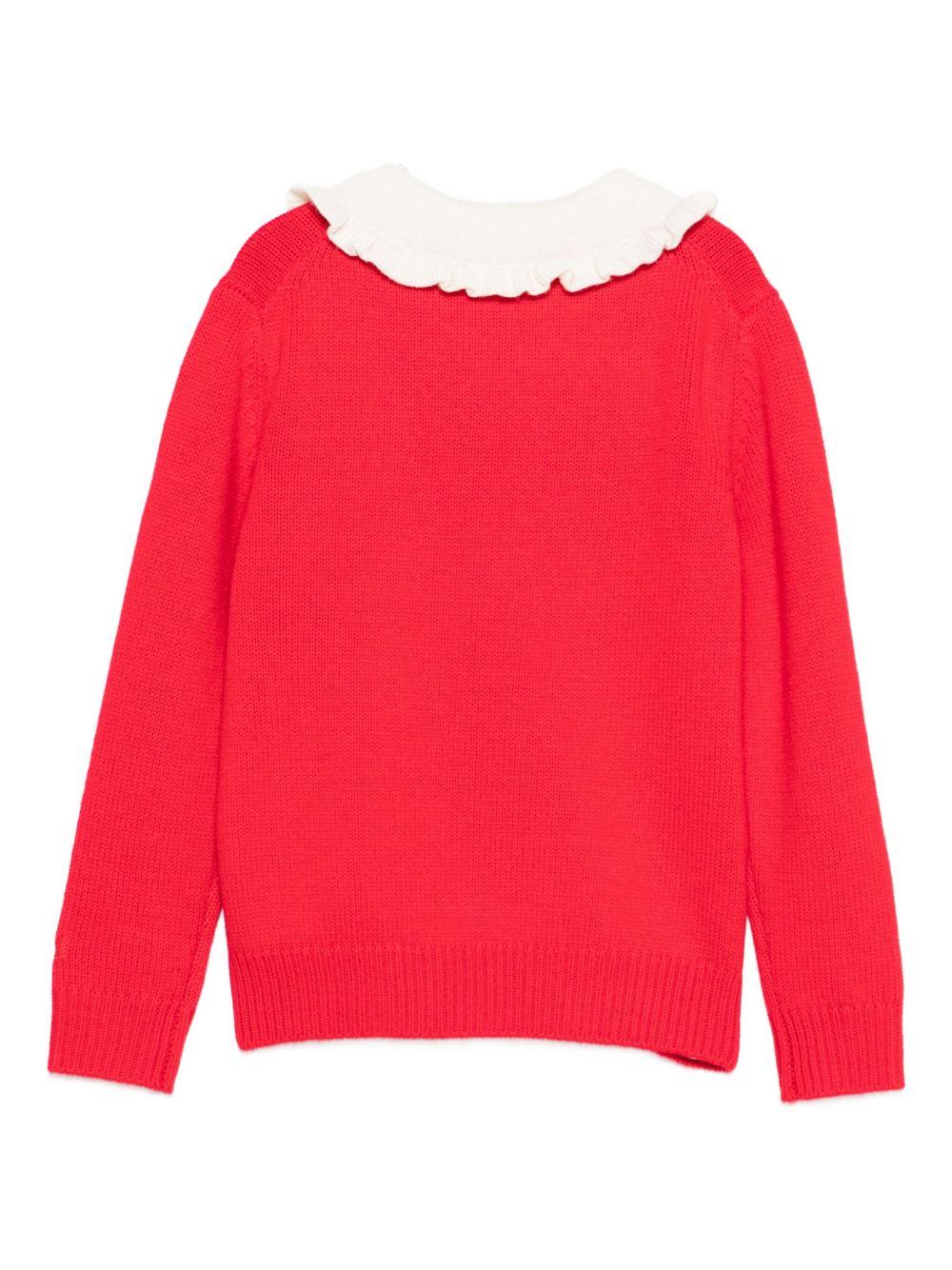 Maglione per bambina MC2 Saint Barth Kids rosso con dettaglio fiocco verde DIZ001 02223I MC2 ST. BARTH KIDS 