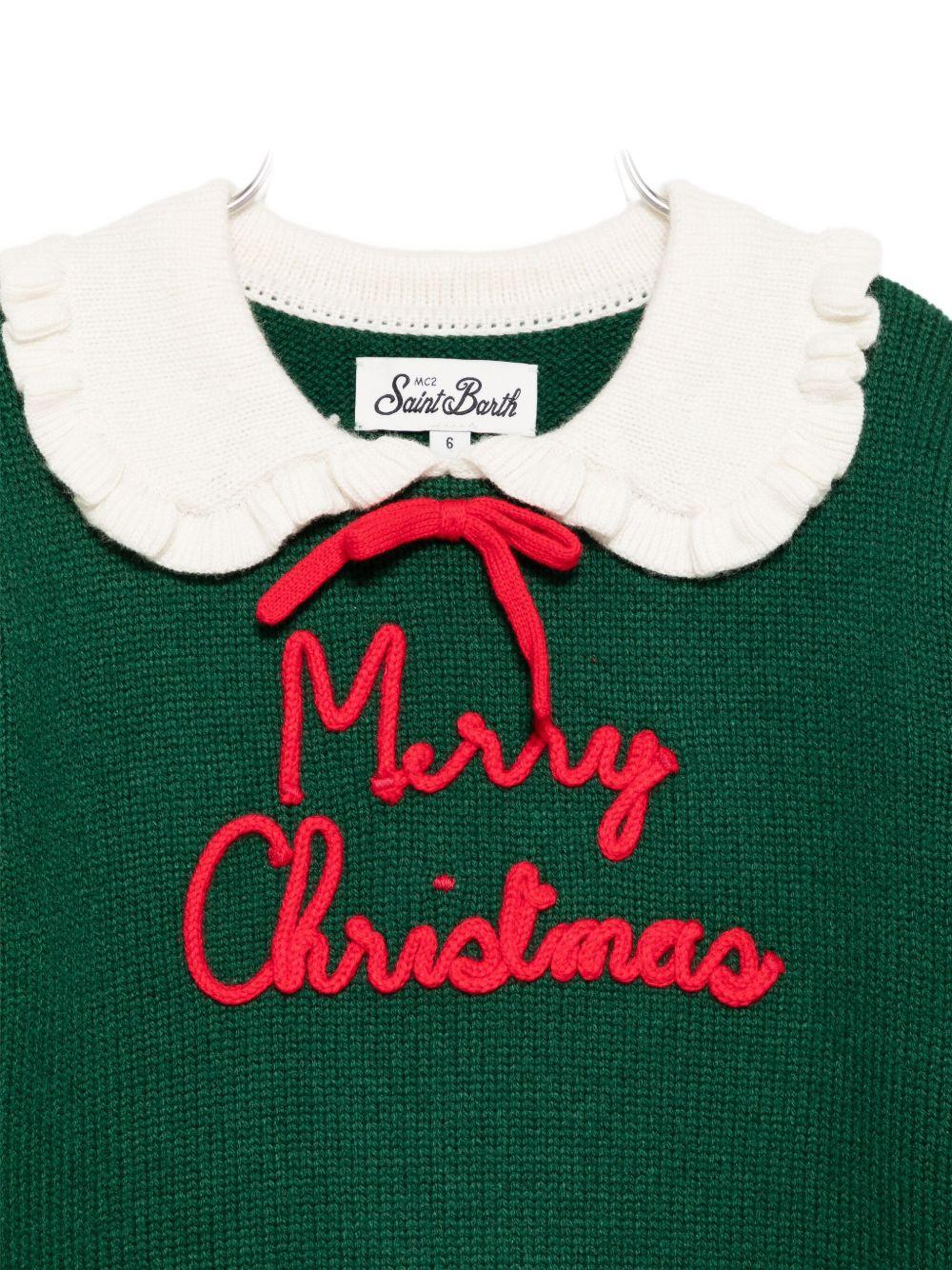 Maglione per bambina MC2 Saint Barth Kids verde con scritta ricamata sul davanti "Merry Christmas" DIZ001 02224I MC2 ST. BARTH KIDS 