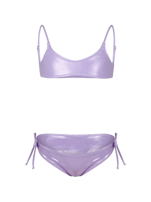 Bikini per bambina MC2 Saint Barth Kids Paloma lilla con decorazione strass