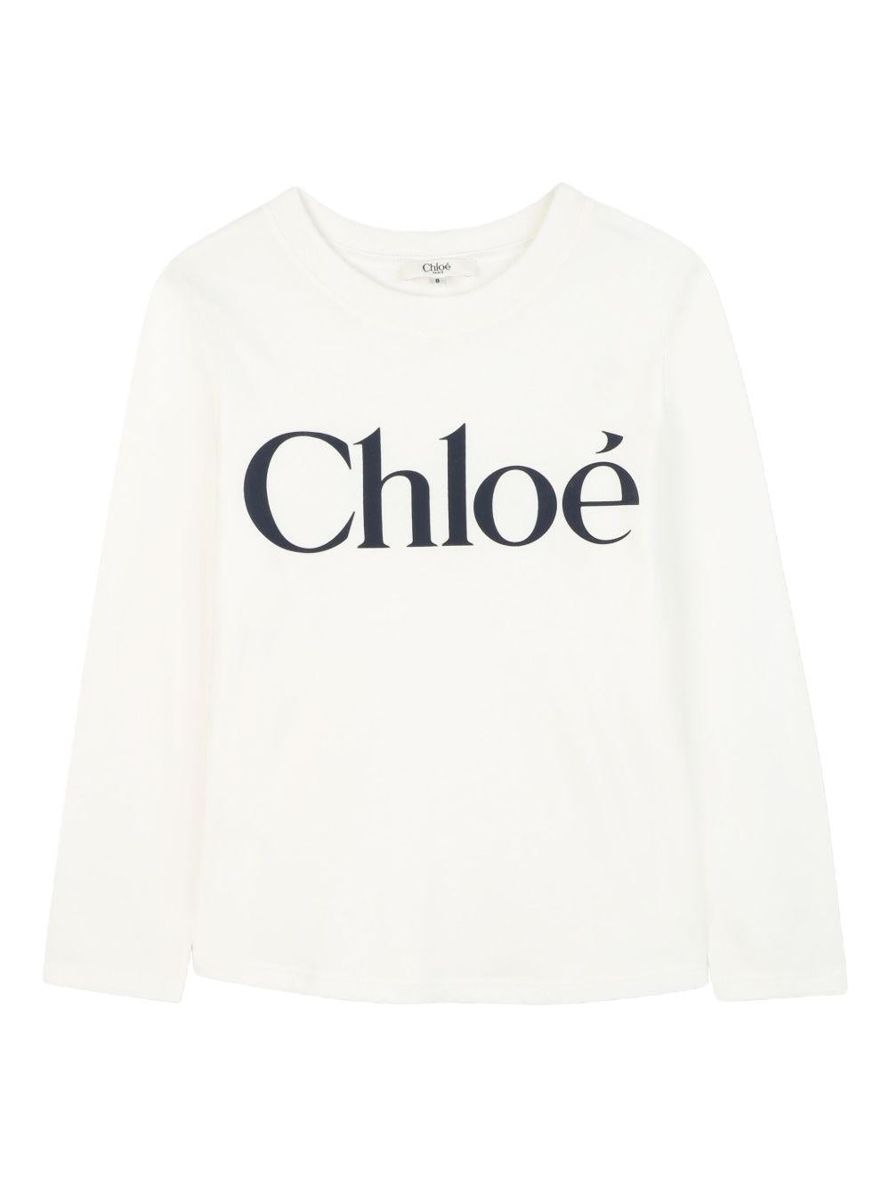 T-shirt per bambina Chloé Kis bianca con design con logo a contrasto C20650 117 CHLOE' KIDS 