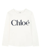 T-shirt per bambina Chloé Kis bianca con design con logo a contrasto C20650 117 CHLOE' KIDS 