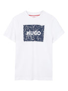 T-shirt per bambino Hugo Kids bianca con logo sul davanti G01020 10P Hugo 