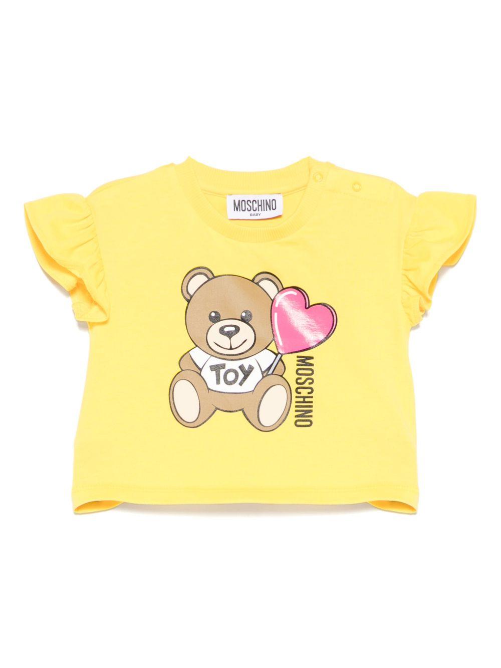 T-shirt Teddy Bear per neonata Moschino Kids giallo con stampa sul davanti MDM03JLBA00 50577 MOSCHINO KIDS 