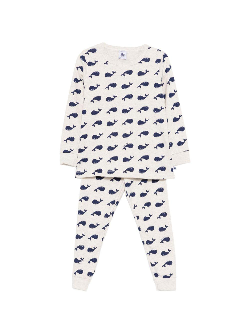 Set t-shirt e pantaloni per bambino Petit Bateau bianco con stampa balene all-over A0DBO 01 PETIT BATEAU 
