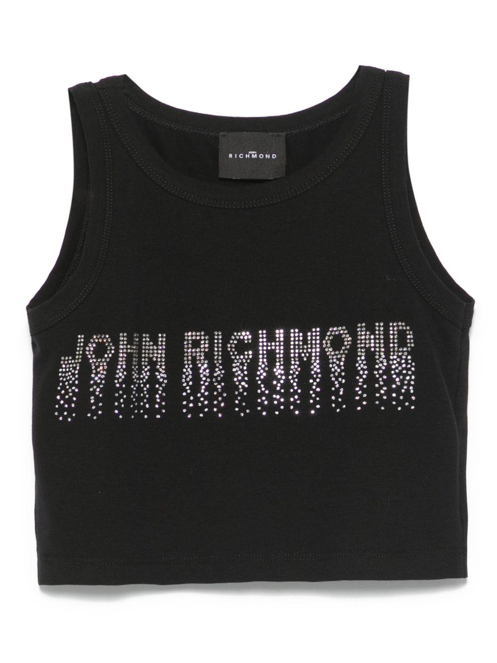 Canotta per bambina John Richmond Junior nero con logo con strass RGP25204CN BLACK JOHN RICHMOND JUNIOR 