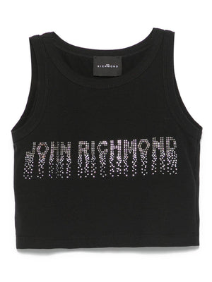 John Richmond Junior Girls' Black Tank Top with Rhinestone Logo