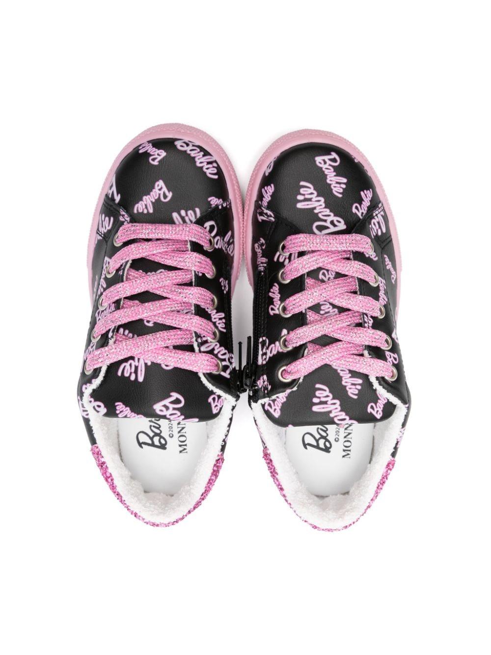 Sneakers per bambina Monnalisa x Barbie nero con stampa logo rosa e dettagli glitter 8CD020 4F34 5093 MONNALISA 
