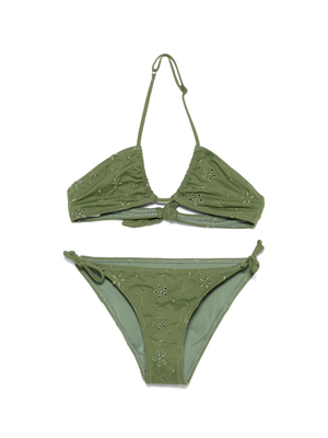 Set bikini Aryanna per bambina MC2 Saint Barth Kids verde con chiusura con nodi