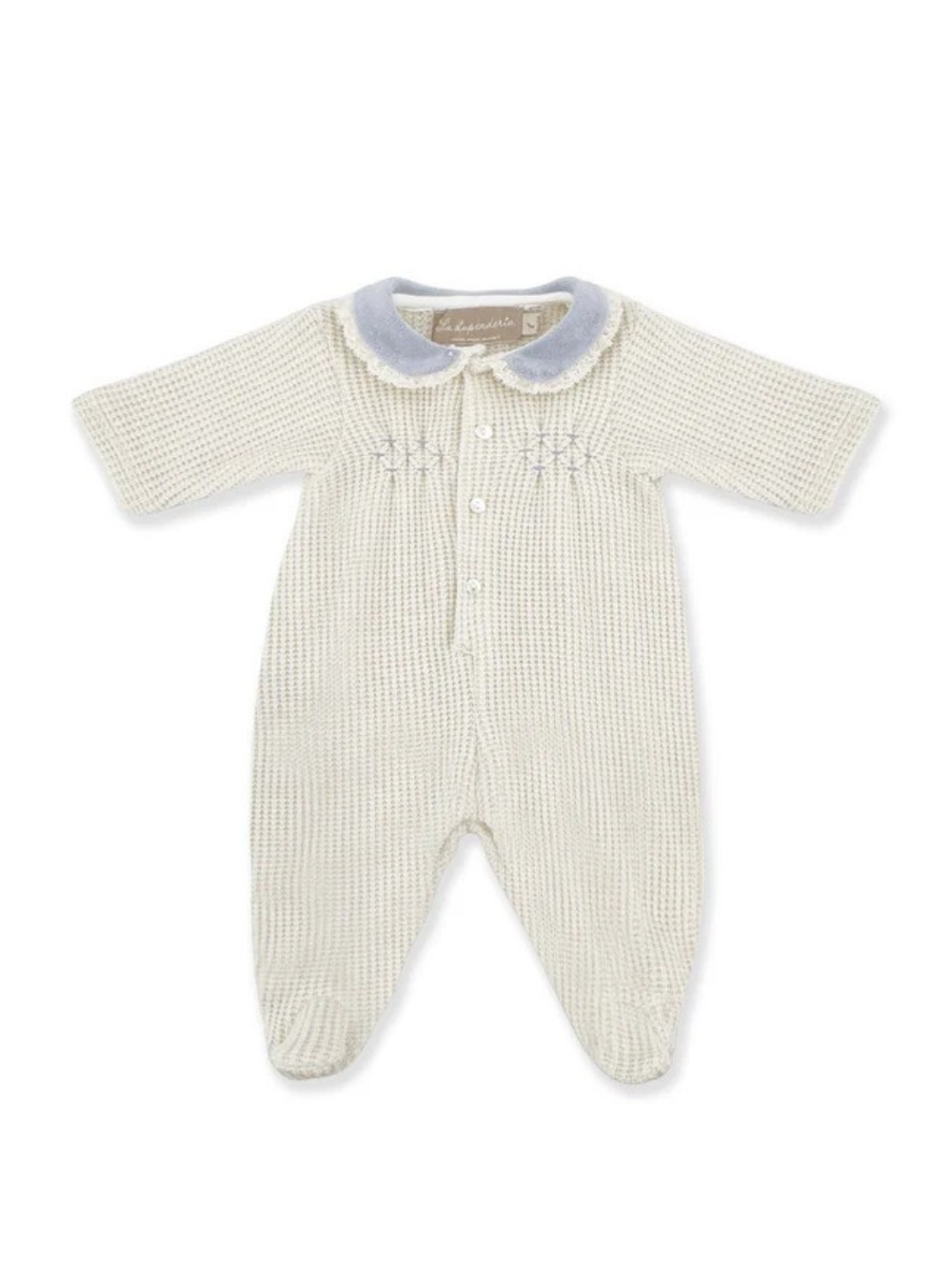 Tutina per neonato La Stupenderia bianca con colletto ricamato azzurro 1TBTT10 M20L24 LA STUPENDERIA 
