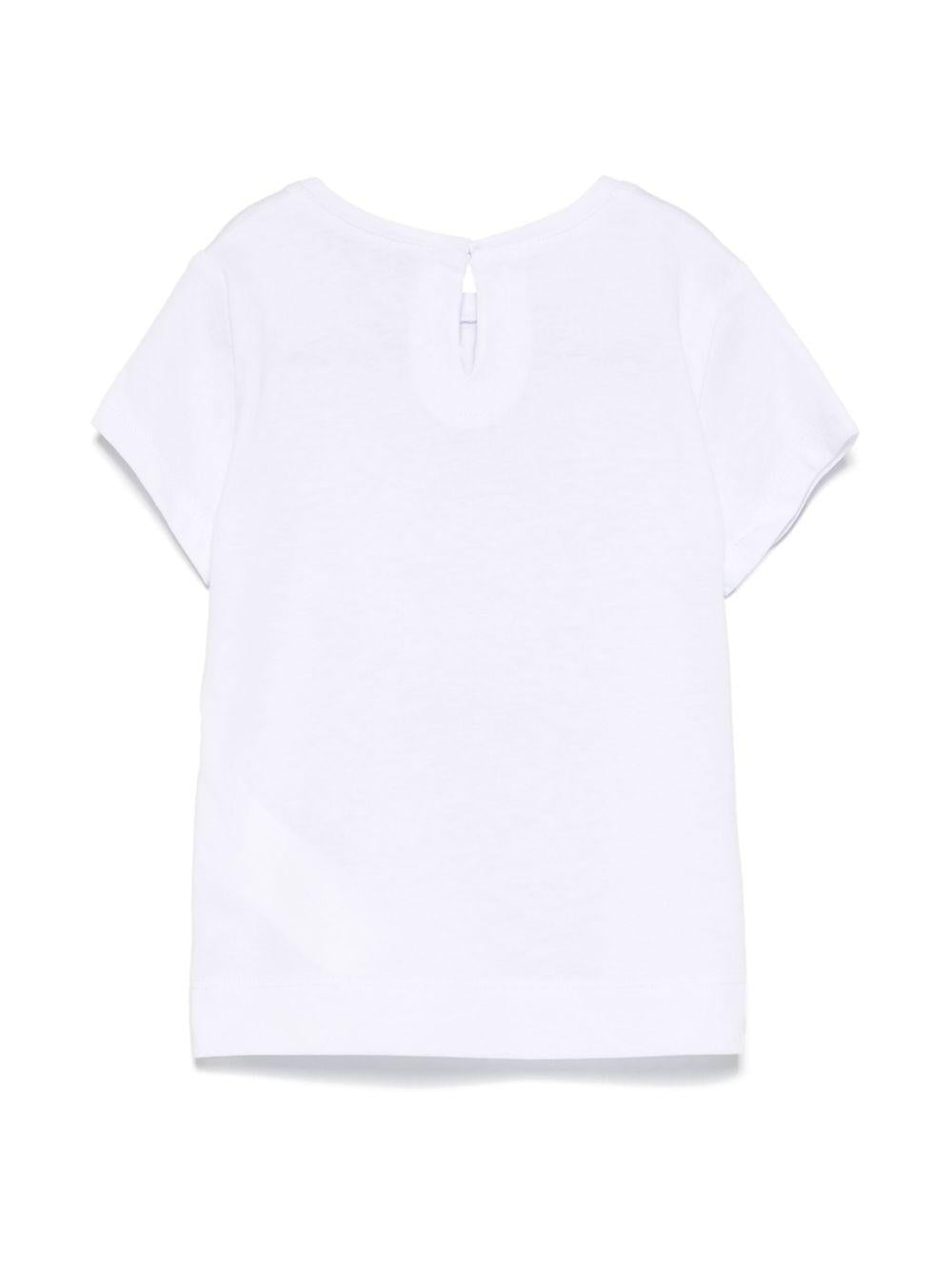 T-shirt per neonata Monnalisa bianco con stampa e decorazione con strass 39E608 5011 0099 MONNALISA 