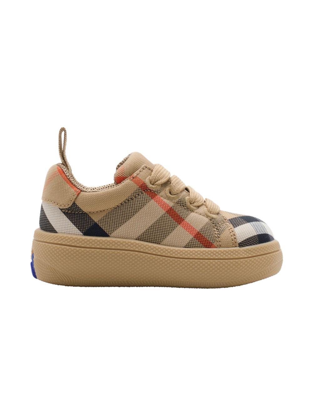 Sneakers per neonato Burberry Kids beige con fantasia tartan e caviglia imbottita 8108439 B9368 BURBERRY KIDS 