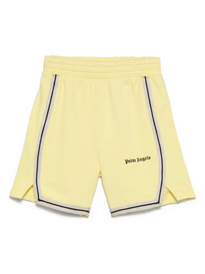 Palm Angels Kids yellow printed sports shorts with side slits