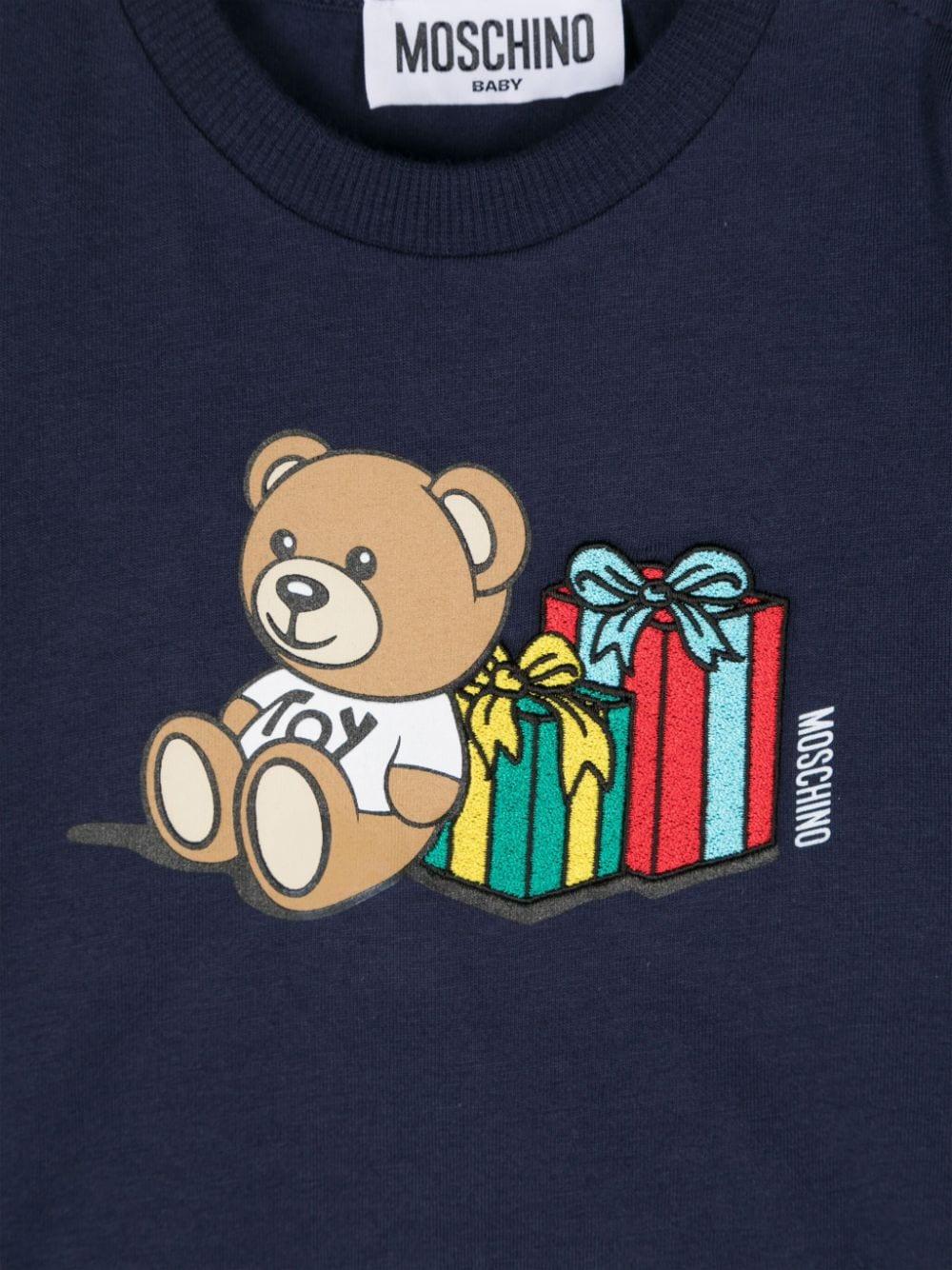 T-shirt per neonati Moschino Kids blu con stampa Teddy Bear MUO00VLAA10 40016 MOSCHINO KIDS 